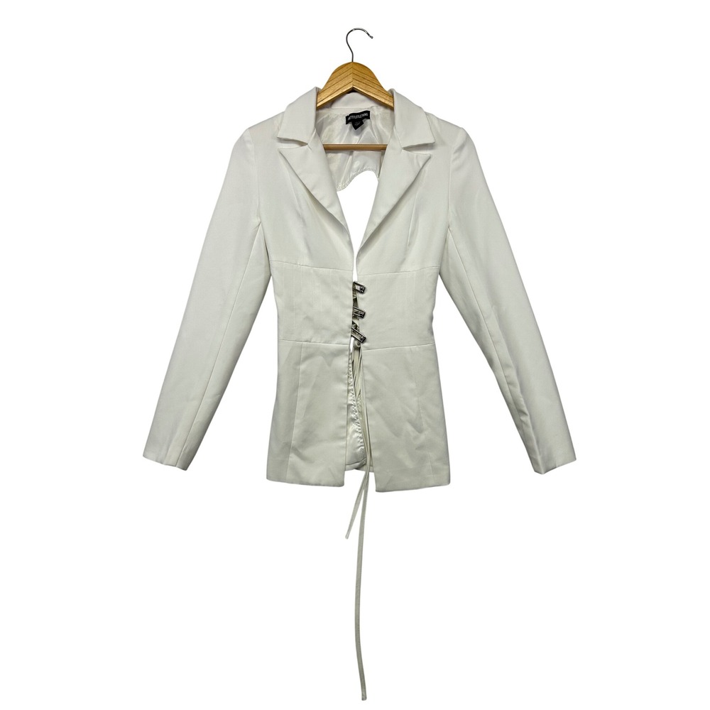 Edgy Avant Garde PrettyLittleThing Womens Size 4 White Lace Up Back Pin Blazer